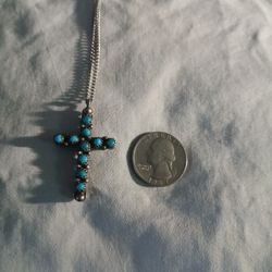 Silver Cross - Turquoise & Coral
