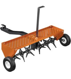 40" Lawn Aerator Tow Behind, Plug Aerator Tow Behind with Universal Hich, Orange Painted Galvanized Steel with Tray and Inflatable Wheels, Pull Behind