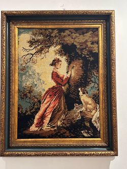 Vintage/antique framed French-style needlepoint tapestry