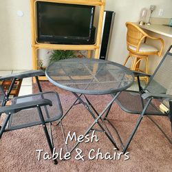 Bistro Table And 2 Mesh Chairs