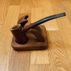 Vintage Wooden Tobacco Pipe and 2 Pipe Stand , Capt. Warren Old Root Briar Wood