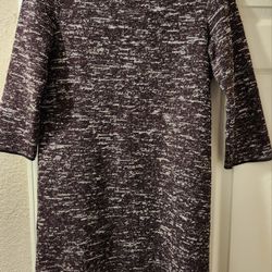 NWOT Womens Ann Taylor Factory Sz M Tweed Burgundy,  Black, & White Dress w Back Zipper Closure, 3/4 tulip cut sleeves