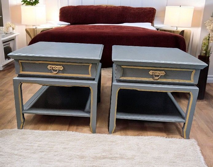 Pr Solid Wood End Tables,Asian Style, Solid Brass Hardware