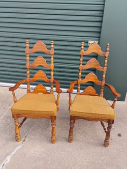 2 Vintage French Country High Back Ladder Chairs