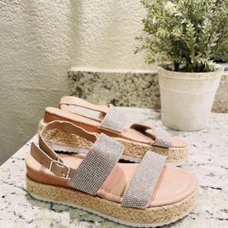 size 6.5 rhinestone sandals wedges worn for a while