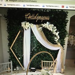 Gold Backdrop With Flowers And Curtains $150 
