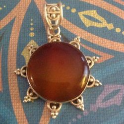 Sterling Silver Carnelian Pendant round