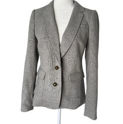 Banana Republic Hacking Wool Blend Blazer Jacket Womens Size 6 Gray White