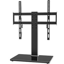 Universal TV Stand - Table Top TV Stand for 27-60 inch LCD LED TVs - 6 Level Height Adjustable TV Base Stand with Tempered Glass Base & Wire Managemen