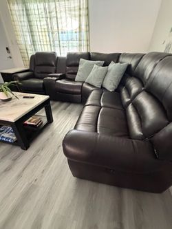 Faux leather sectional 2 recliners usb ports