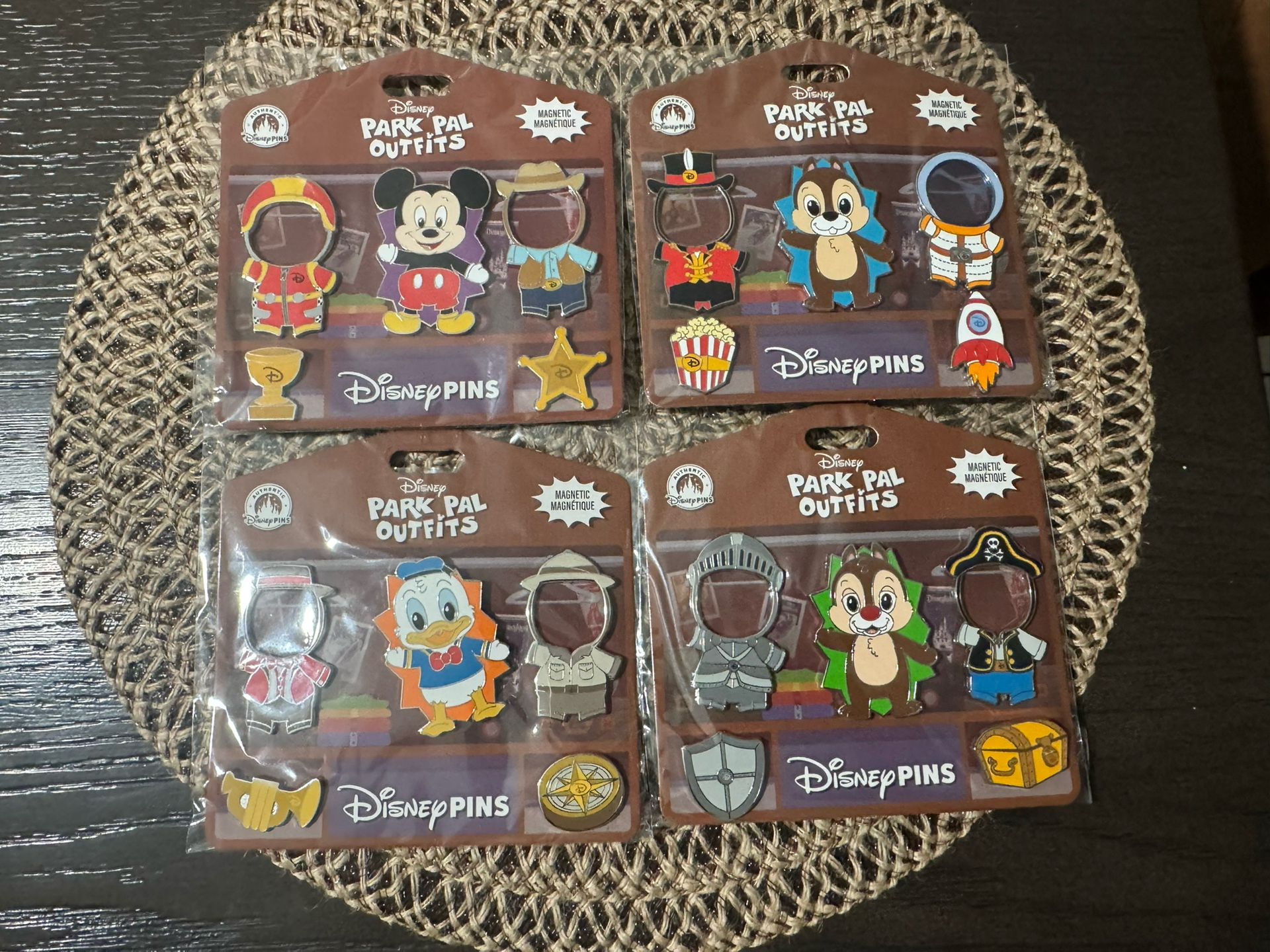 Disney park pal outfits pin sets x 4 Mickey, Donald, chip, dale Disney official