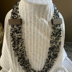 Multi-Strand Black And Clear Necklace 28 In