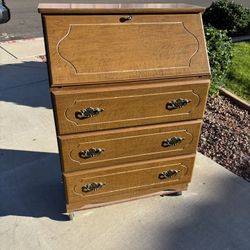 Vintage wooden dresser with wheels: 43”tall*30”wide*16”deep 