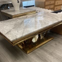 Coffee Table - Stone Marble Top w/ Gold Or Silver Base
