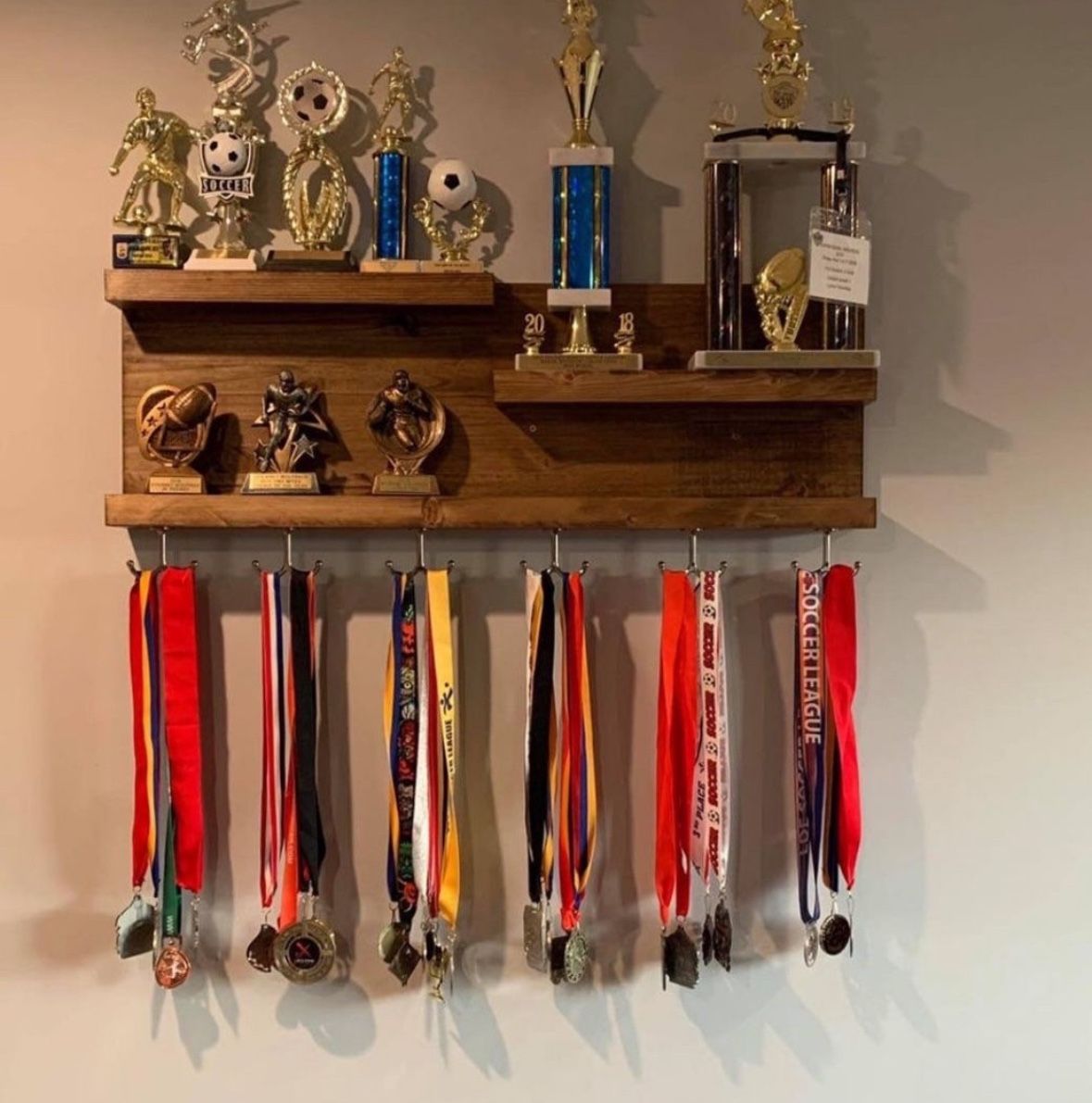 Bathroom Shelf Organizer | Trophy Awards Display | Medal Display | Farmhouse Rustic Decor | Modern Decor | Storage | Towel Rack |