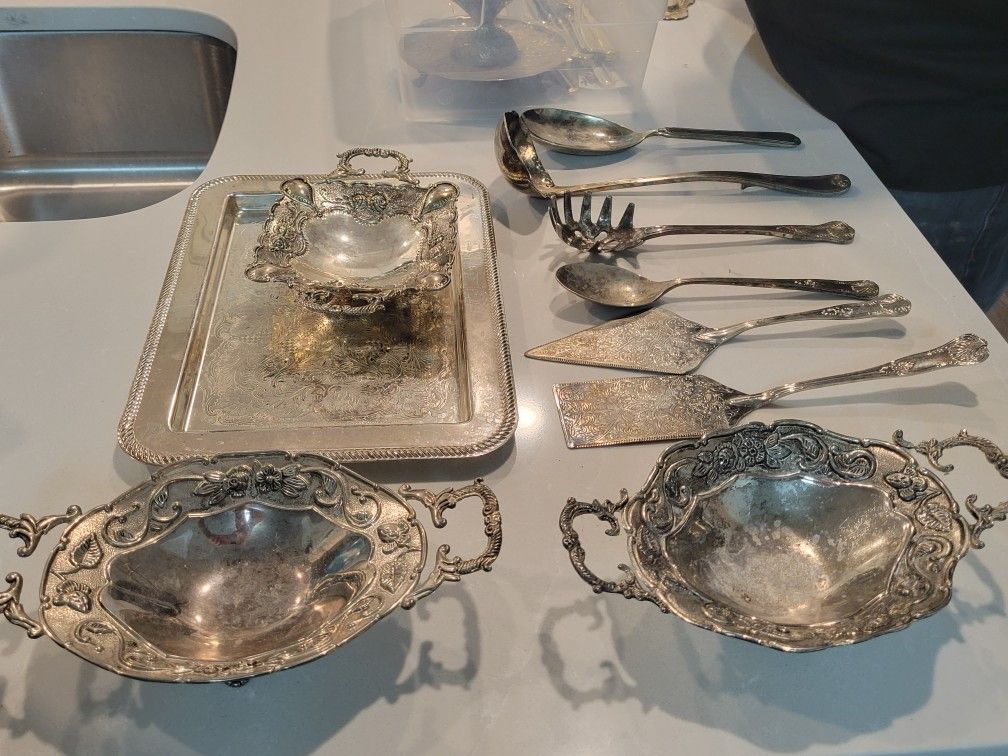 Ornate Silver Plated Dishes Etc