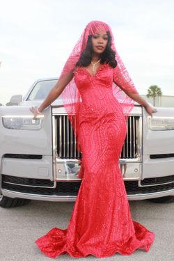 Red Beaded Prom Dress