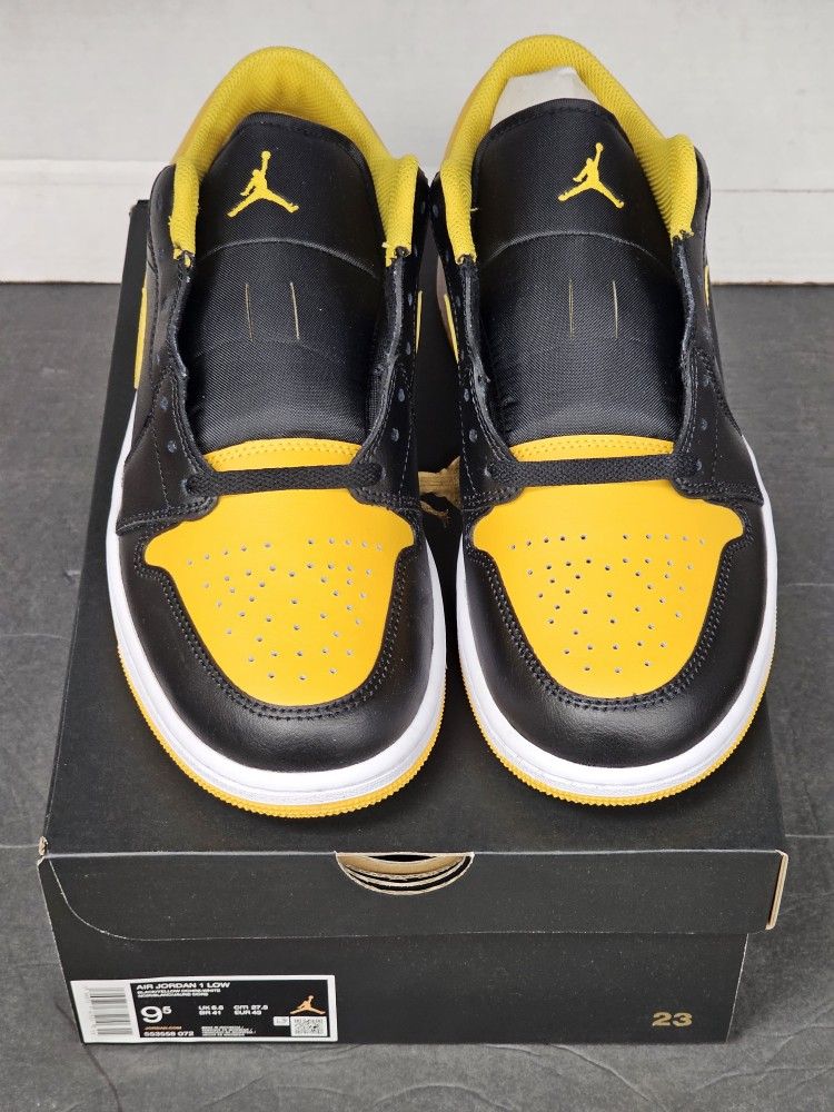 Nike Air Jordan 1 Low Shoes Black Yellow Ochre White 553558-072 Men's Size 9.5 New