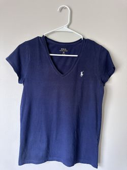 Polo Ralph Lauren White & Red Striped V‑Neck Tee – Size M