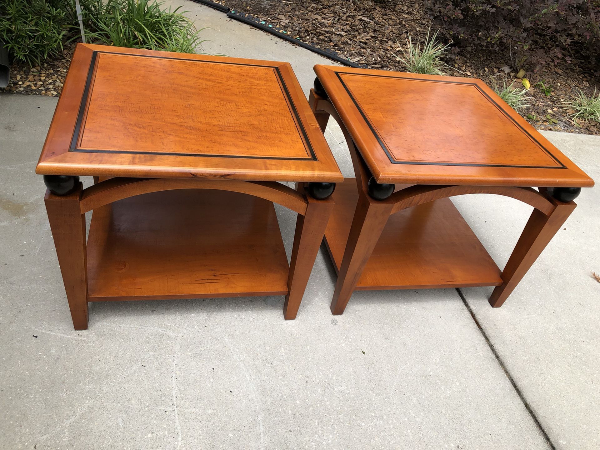 Beautiful Modern Wood And Sphere Design End Tables 25”x 25” x 21.5” h Stamped Made In USA
