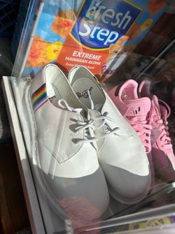 Dr. Martens White Leather Sneakers with Rainbow Stripe