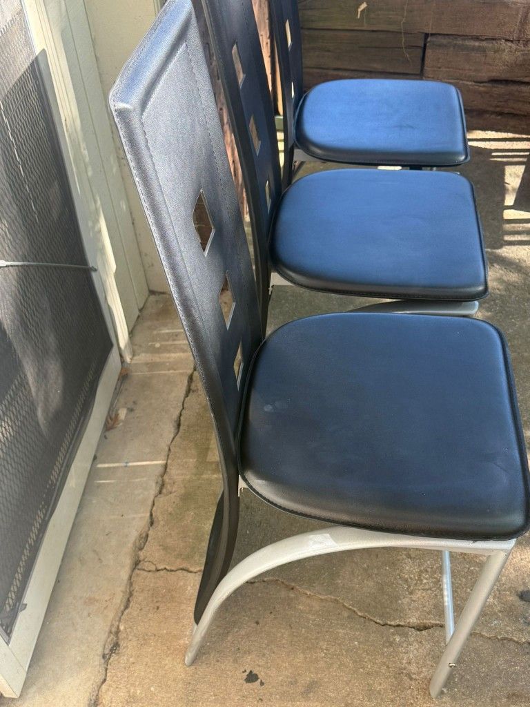 3PCS Ultra-modern Dining Chairs Metal Base and Leather Upholstered Back