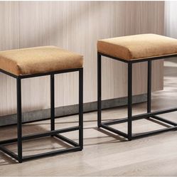 Barstools Bar Height Set of 2, 24 Inch PU Leather Counter Height Bar Stools, Upholstered Backless Kitchen Bar Stools