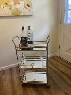 Bar Cart Gold Serving tray cart Mirrored on Wheels