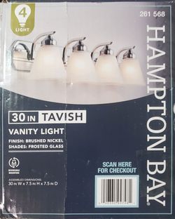 30 in. 4-Light Vanity~NEW~Tavish~Brushed Nickel Classic w Frosted Glass Shade~Hampton Bay