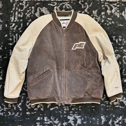 Men's Perry Ellis Portfolio black lambskin leather bomber jacket. 