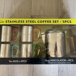 Pick Up From Lebanon 37087..New Stainless Steel Coffee Percolator Set, 5-Piece, Camping and Stove Top Use with 4 Mugs With Box 