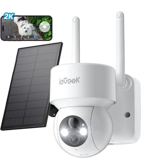 ieGeek Security Cameras Wireless Outdoor, 2K WiFi Camera for Home Surveillance, 360 PTZ Battery Powered Cam with Solar Panel, 3MP Color Night Vision, 