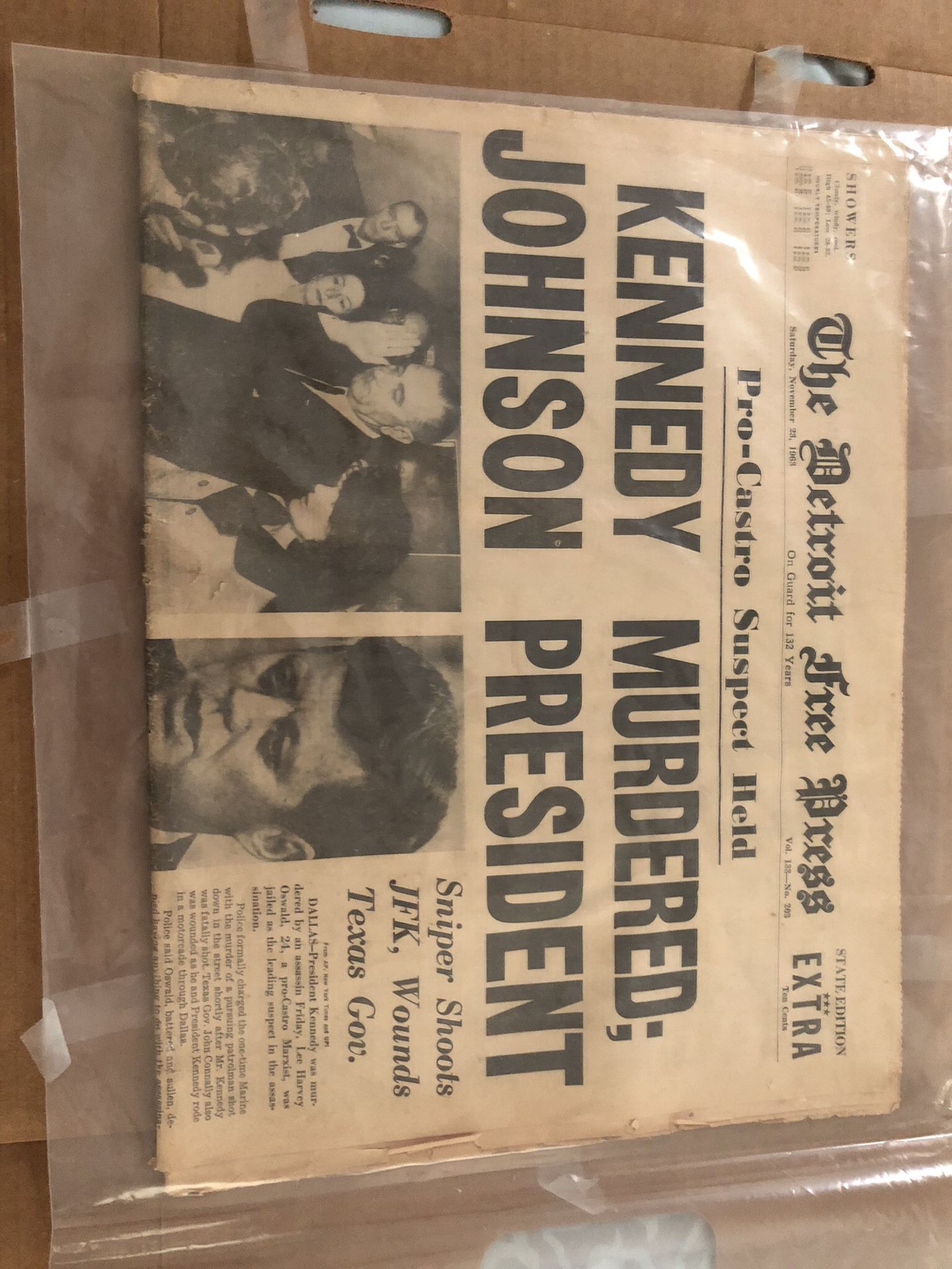 JFK original assassination news paper from Detroit