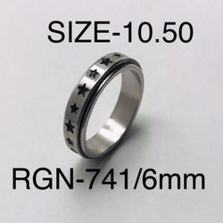 Stainless Steel Star Carved Spinner Ring Band For Men & Women with: RGN-741/Size-10.50