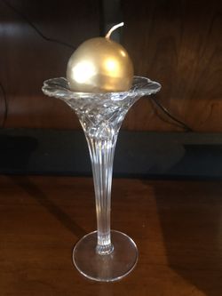 Crystal Candle Holder with Round Gold Candle