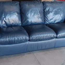 Leather Blue Couch 7 Foot Long Free Delivery 