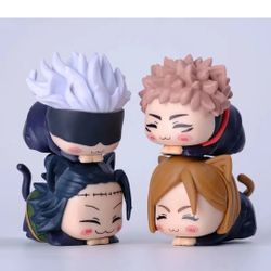 4Pcs Anime Jujutsu Kaisen Itadori Yuji Satoru Gojo Figure Statue Model Ornaments