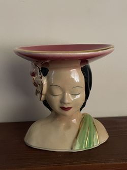 Vintage Ceramic Shawnee Polynesian/Hawaiian Head Vase Large Size