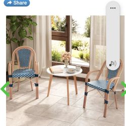 Costway Patio Furniture Bistro Chairs Set French Style PE Wicker New.