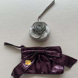 Dress Zippered Purses with wrist straps: Silver Sparkle Flower-$4 and Purple with Bow-6