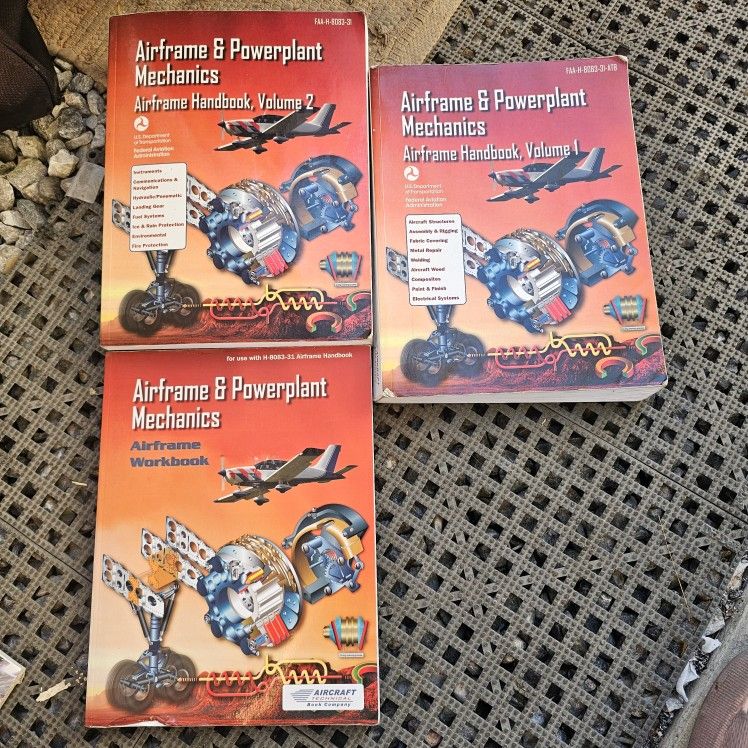 Airframe & Powerplant Mechanics Vol 1 & 2 W Airframe Workbook Used Good Set Of 3