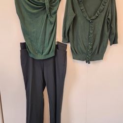 All 3pcs! Green Women's Cardican, Top, and Trousers
