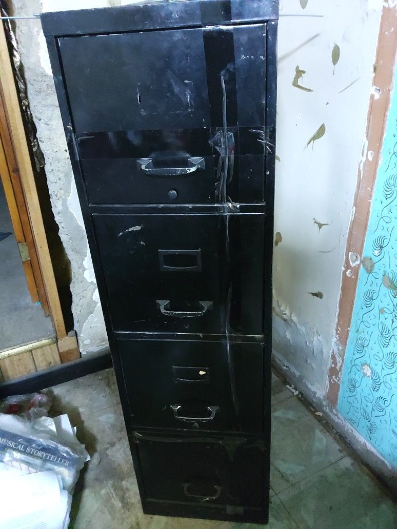 Vintage Four (4) Drawer Black Metal File Cabinet - Home or Business Use