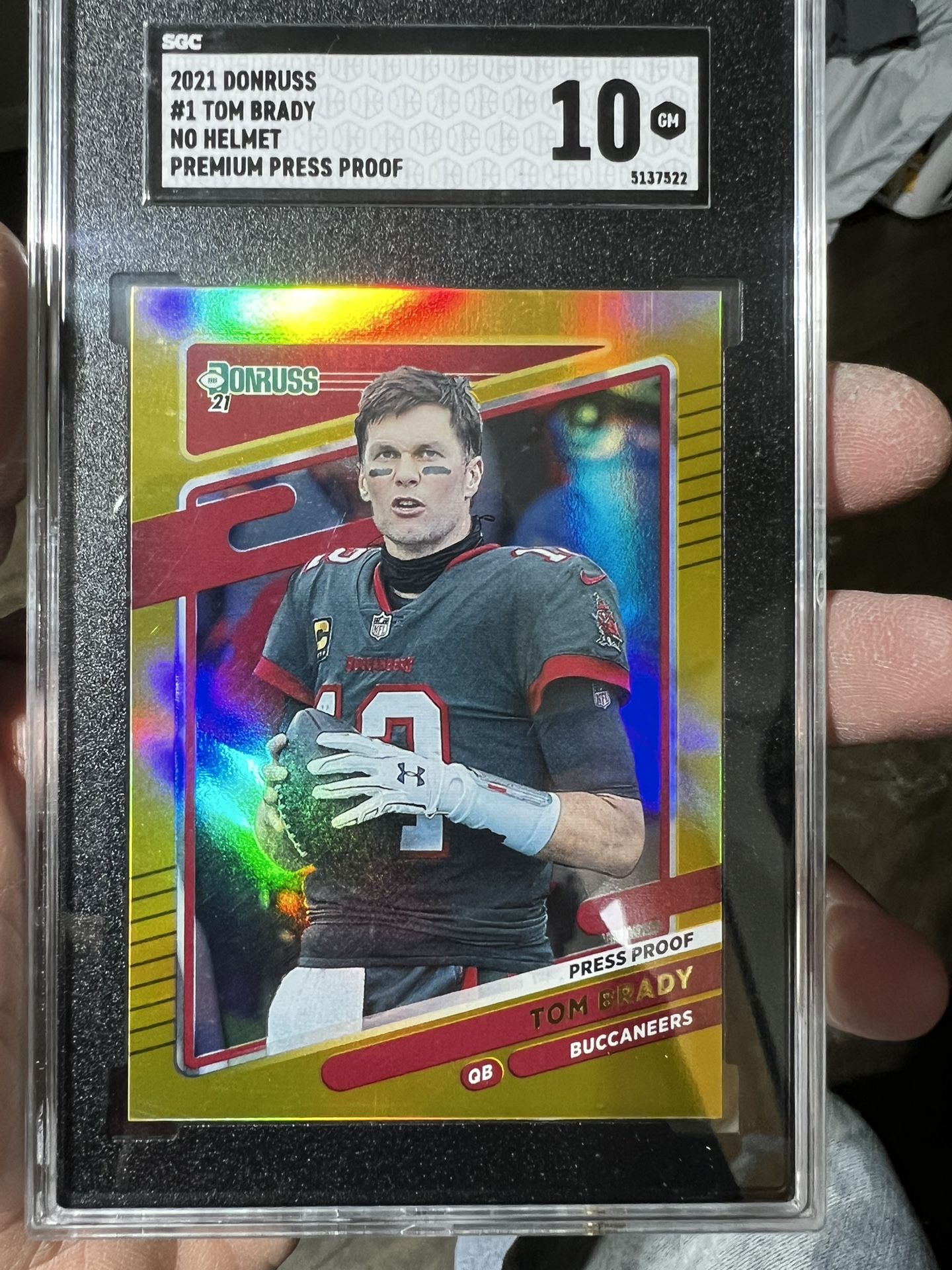 2021 Donruss #1 Tom Brady No Helmet Premium Press Proof Gold Gem Mt. 10