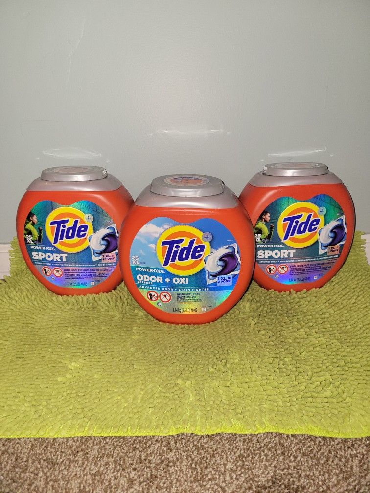 3 Tidepods 25pacs(2 Powerpods+sport/1 Powerpods Odor Defense + Oxi)
