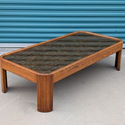 Vintage Mid Century Oak Coffee Table with Cork and Glass Top, c1970s