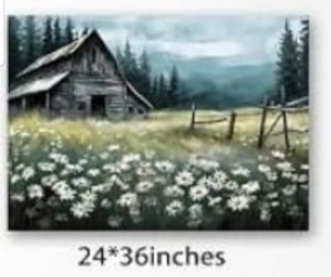 Farmhouse Barn and Daisy Wall Art, Vintage Pictures, 24x36 Inches