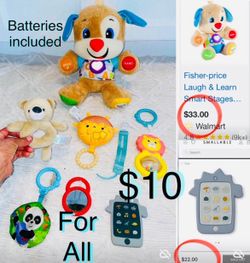 $10 For All Bundle of Baby toys 🐶Fisher price Educational Puppy Smart stages & 6 baby toys teether