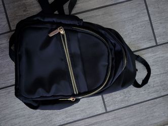 Black Mini Backpack Sling Bag Gold Zippers