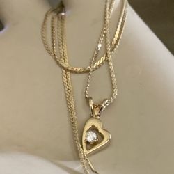 Vintage Signed 14K GF  Small Heart with Cubic Zirconia Pendant and Necklace 17”